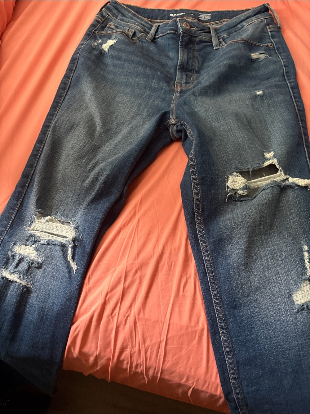 Old Navy Women’s Dark Blue Distressed Slim Straight Jeans